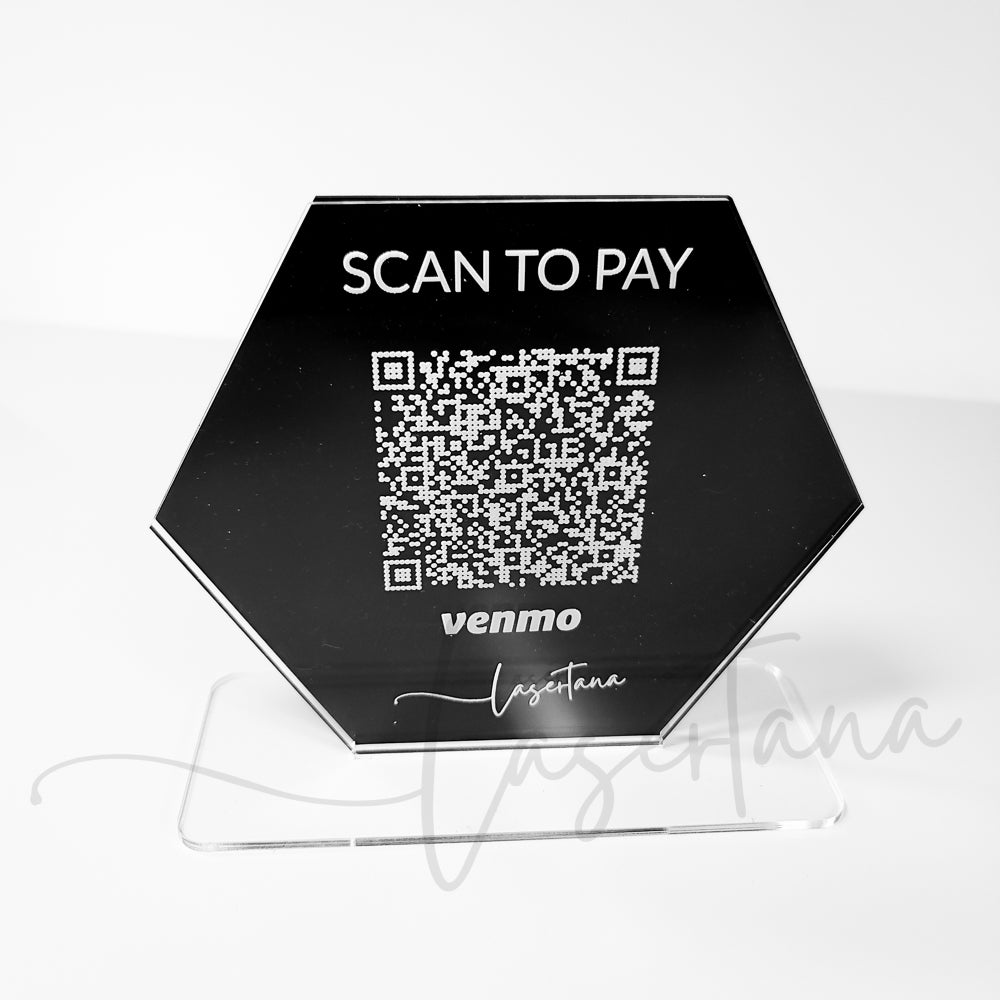 Custom Hexagonal Acrylic QR Code Sign with Rectangle Base