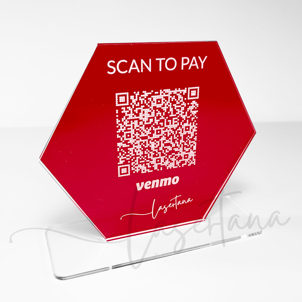 Custom Hexagonal Acrylic QR Code Sign with Rectangle Base