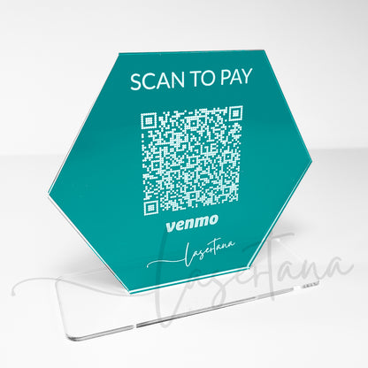 Custom Hexagonal Acrylic QR Code Sign with Rectangle Base